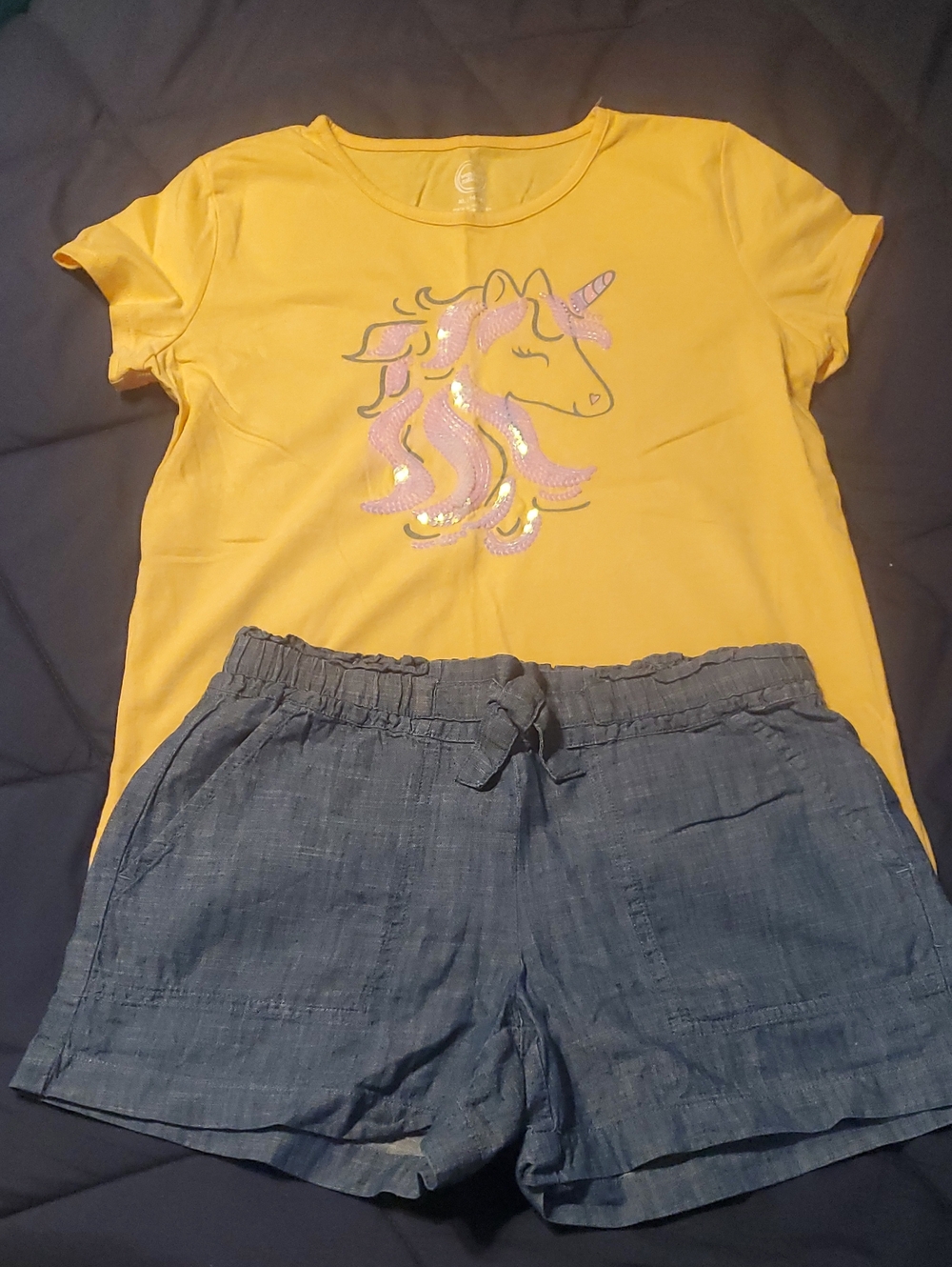 SO Yellow Tee with Pink Sequin Unicorn